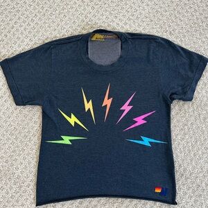 Aviator Nation Women’s Lightning Bolt T-Shirt - Multicolor on dark grey.
